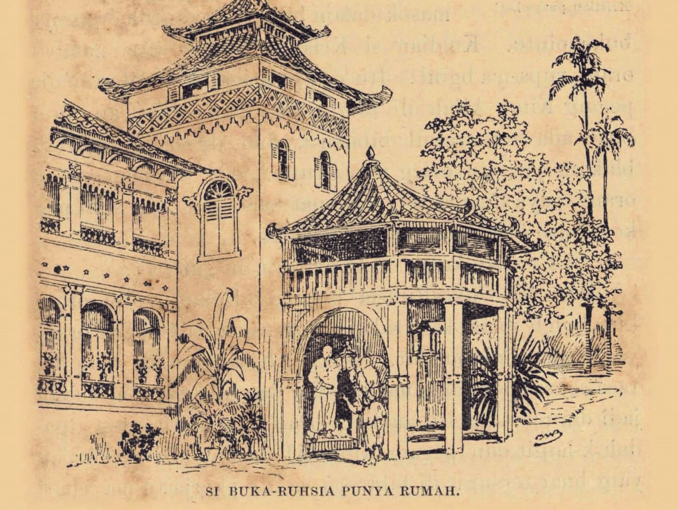 Interpreter’s home. Image reproduced from Bunyan, J. (1905). Chrita orang yang chari slamat, p. 33. All rights reserved, American Mission Press, 1905.